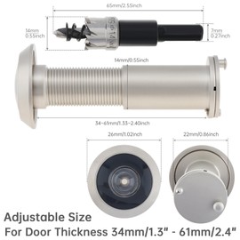 HOJLKLD Door Viewer Peephole, Solid Brass 180 Degree Peephole with 5/9 Inch Drill Bit for 1-3/8" to 2-1/6" Doors, Door Viewer with Privacy Cover for Office Home Hotel (Satin Nickel)