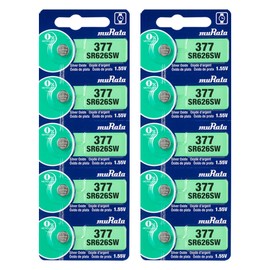 Murata 377 Battery SR626SW 1.55V Silver Oxide Watch Button Cell (10 Batteries)