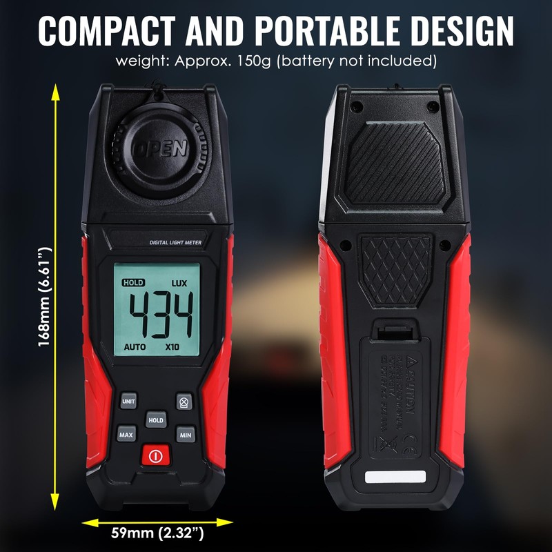 Light Meter Digital Illuminance Lux Meter 0.1 to 200,000 LUX