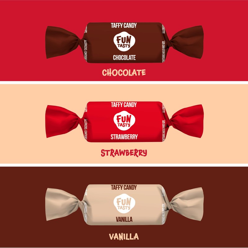 Funtasty Caramel Candy Mix - Vanilla, Strawberry, Chocolate - Taffy