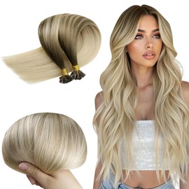 RUNATURE Bondings Real Hair Extensions Balayage Blonde 35 cm 50 Strands Ombre Invisible Keratin Hair Extensions 50 g #BA8/60