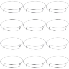 SUNNYCLUE 12Pcs Silver Expandable Bangle Bracelets Stainless Steel Expandable Wire Bangle Matte Silver Adjustable Blank Metal Stackable Charm Bracelet for jewellery Making DIY Crafting Women Adults