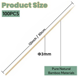 XMZY Bamboo Skewers 12 Inch Wooden Skewers Sticks for Grilling, BBQ, Shish Kabob, Fruit, Yakitori. More Size Choices 8"/10", 100 PCS (12inch X Φ3mm)