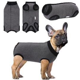 SAWMONG Recovery Suit for Dogs Female Male, Cotton Breathable Dog Onesie After Surgery Spay Neuter, Professional Dog Surgical Suit, Substitute Pet E-Collar Cone (Grey, Large)