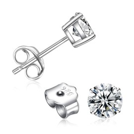 925 Sterling Silver Stud Earrings CZ Diamond Round Stud Earrings for Men Women Birthday Anniversar (3MM)