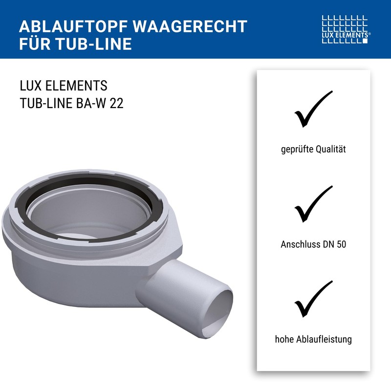 LUX ELEMENTS TUB-LINE BA-W 22 Horizontal Drain Pot Made of
