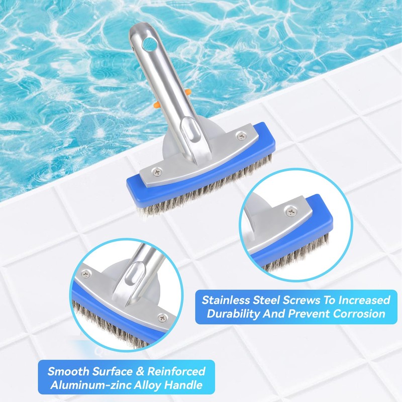 5-Inch Stainless Steel Pool Brush - Heavy Duty Pool Cleaning