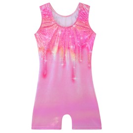 Gymnastics Leotards for Girls Toddler Ballet Dance Tumbling Outfits 9 10 Kids Sleeveless Gymnastic Biketard with Shorts Sparkly Dancwear Unitards Clothes Bodysuit (Pink Glitter, 9-10 Years)