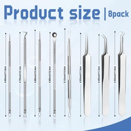 deegbbyi 8 Stücke Mitesserentferner Komedonenquetscher, Pickel Pinzette, Edelstahl Mitesserentferner Set, Komedonenquetscher für Entfernung Von Mitessern Auf Nase Und Gesicht Unisex (Silber)