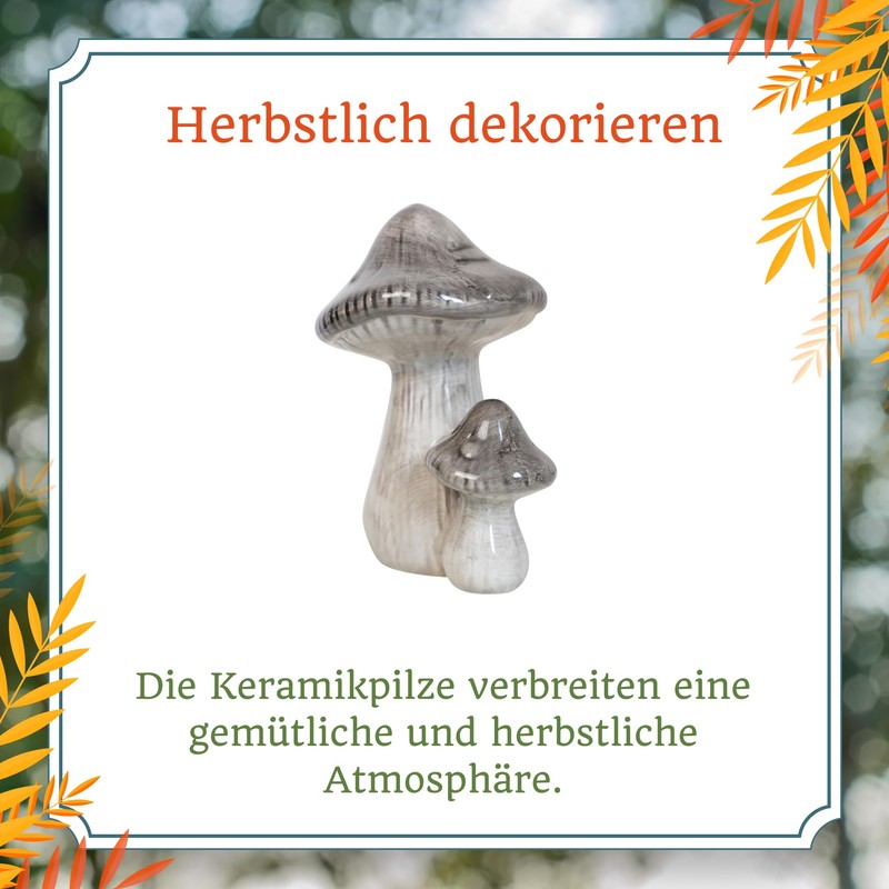 HEITMANN DECO - Ceramic Mushrooms, Grey, Approx. 16 cm