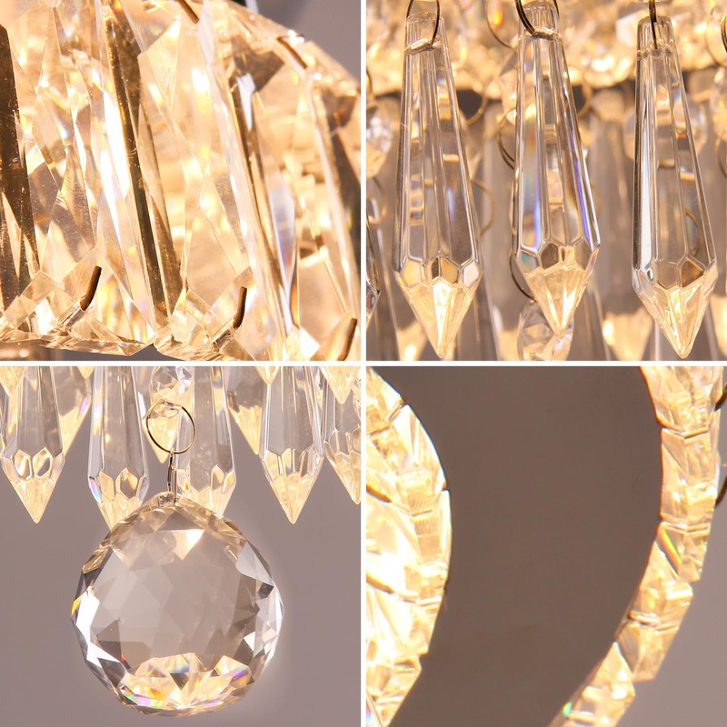 Finktonglan 11.8" Dimmable Crystal Ceiling Light with Remote, Mini Flush
