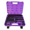 50-Piece 3/8" Drive Impact Socket Set, SAE and Metric, Deep and Shallow with Ratchet Handle, 6 Points, Cr-V, Extension Bars, Universal Joint, with Purple Storage Case