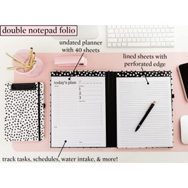 Steel Mill & Co Cute Clipboard Folio with Refillable Lined Notepad and Daily Planner Notepad, Double Notepad Clipboard Folder, Padfolio for Work, Black Dots