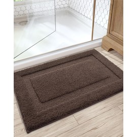 LUMI Bathroom Rug, 17"x30" Soft Absorbent Bath Mat, Non-Slip Rubber Backing, Machine Washable Bath Rug for Shower, Bathtub, Bathroom Floor, Brown
