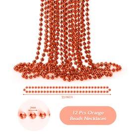 ZZYFGH 33'' 7mm Metallic Orange Bead Necklace Bulk, Mardi Gras Round Beaded Necklaces for Party Favors Costume Necklace (12 Pcs)