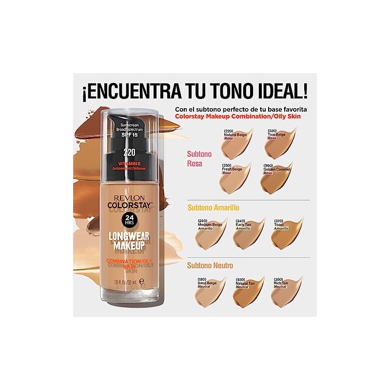 Revlon Base de Maquillaje ColorStay Make Up Cutis Mixto/Graso, Natural
