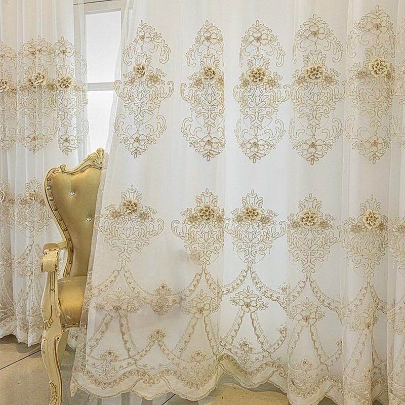 Amidoudou 1 Pair European Style Curtains Double Layer with Valances