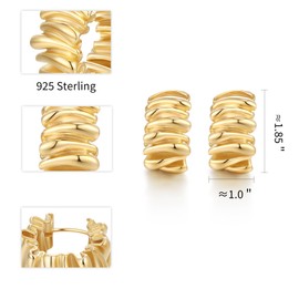 SUNFEEL Sterling Silver Women's Earrings, Wavy Circular Stud Earrings, Fashion Jewelry(Gold)