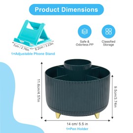 Marte Vanci Rotating Pen Holder for Desk, 360° Rotating Pen holder Desk Organizer with 5 Compartments, Desktop Stationary Storage, Spinning desk organizer for Office, School, Home (Dark Green)