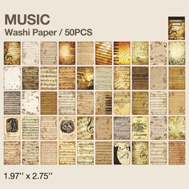 Doraking Vintage Music Washi Paper Stickers Scrapbook Supplies Pack (50 Pieces) for Junk Journal Bullet Journals Planners Craft Kits Aesthetic Cottagecore Collage Album