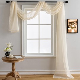 AZRMT Window Scarf Bed Canopy Curtains Wedding Arch Draping Fabric 216 Inches Long (18Ft), Curtain Scarf Valances for Windows Living Room Bedroom Party, Beige Sheer Fabric for Draping 1 Panel 37Wx216L