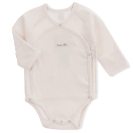 organicboom 100% Organic Cotton Side Snap Kimono Onesie Bodysuit With Mitten Cuffs (Natural, 3-6M)