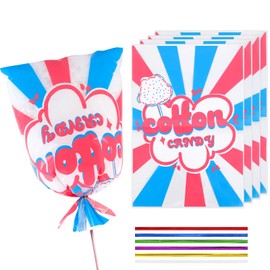 LEOSINDA 25 Pcs Cotton Candy Bags,12 x 18 Inches with Ties,Cotton Candy with Print Clear Large Carnival for Kitchen,Carnivals Party Favors