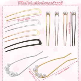 10PCS U-Shaped Hair Pins, Hair Chignon Pin U Shape Hairpins Metal Hair Fork Hair Stick Vintage Hairpin Holder Hair Clip Updo Bun Pin French Styling Hair Accessories for Woman Girls