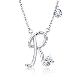 Lourny 925 Sterling Silver Initial Necklace for Women, Hypoallergenic Classic 26 Letter Alphabet Necklaces with Cubic Zirconia Jewelry Gifts for Mother Wife Sister