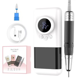 ISBESTON Portable Electric Nail Drill Machine with Integrated Drill Bits Organiser, Rechargeable Efile Nail Drill, Adjustable Speed Up to 35000RPM - Color: Pink