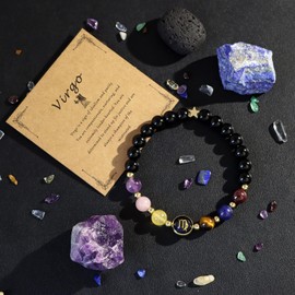 GolbalJew Virgo Zodiac Bracelets Healing Crystal 12 Constellations Protection Stone Beads Bracelet for Women Birthday Zodiac Gifts Horoscope Spiritual Jewelry