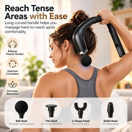 Rechargeable Massage Gun for Muscle Relaxation – Portable Percussion Massager with 4 Heads & Type-C Charging for Home or Travel