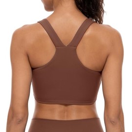Lavento Women's Active Sculpt Racerback Sports Bras - V-Neck Longline Padded Workout Yoga Top with Built-in Bra (Mocha Brown, 6)