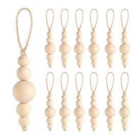 Luckforest Wood Bead Ornaments, 15 Pcs Boho Christmas Tree Ornaments Farmhouse Natural Wooden Beads Xmas Tree Hanging Wood Beads for Xmas Party Home Hanging Decor