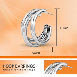 Chunky Copper Silver Plating Hoop Earrings for Women Trendy Triple Twisted Hoop Earrings Hypoallergenic Jewelry Gifts for Women Girls (silver)