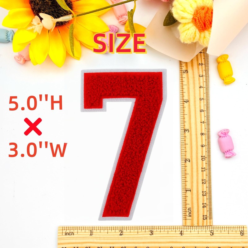 1 Pcs 5.0" Red Chenille Number Patches with White Border,