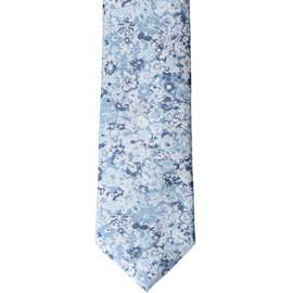 tiemart Regent Morris Neckwear Steel Blue Member Floral Silk/Viscose Narrow Necktie, 3" Width