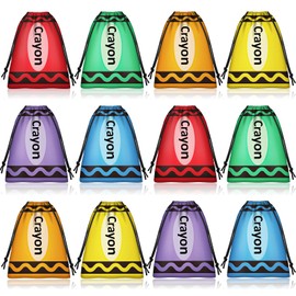 Denylo pro 12 Pcs Crayon Drawstring Bags 6 Colors Back to School 6.7×9.8 Inch Crayon Drawstring Bags for Back to School Favor Birthday Party Supplies