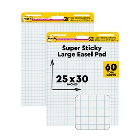 Post-it Almohadilla de caballete súper adhesiva, 25 x 30 pulgadas, 30 hojas/bloque, 2 almohadillas (560), papel de cuadrícula blanca grande de alta calidad, superpoder de adherencia