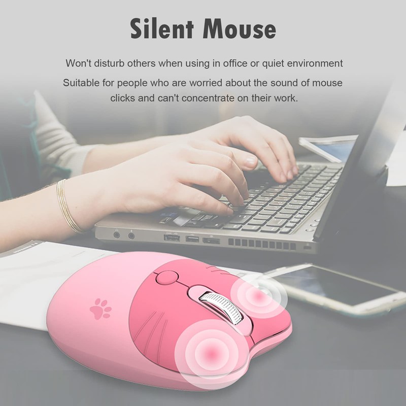Cute Cat 2.4G USB Wireless Mouse for Women and Children,