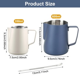 BSDLZCH 2 Pack Milk Frothing Pitcher 600ml & 350ml, Blue/Beige