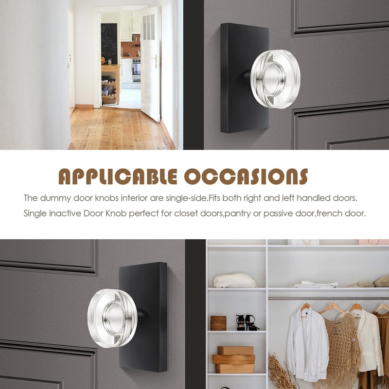 BonKuDoo 4 Pack Glass Crystal Dummy Door Knobs Interior for