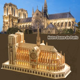 Leopmase 3D Wooden Puzzles for Adults,Notre Dame de Paris Church Model Kit for Adults to Build,Led Light DIY Games Gift on Birthday Christmas,Building Puzzle 266 Pcs