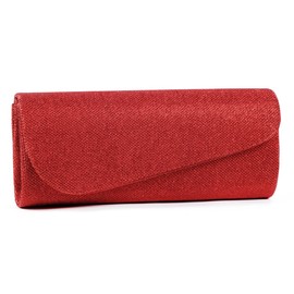 Damara Womens Oblique Flap Glitter Clutch Handbags,red