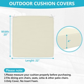 COSHNIBI Patio Cushion Covers 22'' X 20'' X 4'', Waterproof and Fade-Resistant Outdoor Cushion Cover Replacement for Outdoor Slipcovers,Rattan Chair Sofa & Lounge Seat - 4 Pack, Beige(Covers Only)