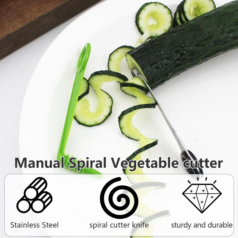 2Pcs Spiral Cutter Kit Stainless Steel Plastic Vegetables Spiralizers Manual