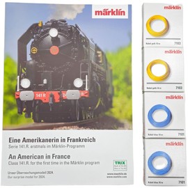 Accessory Set with Märklin Cable Yellow + Blue (10 m each, 7103 & 7101) + Poster Locomotive - Compatible with Model Railways H0 N Z