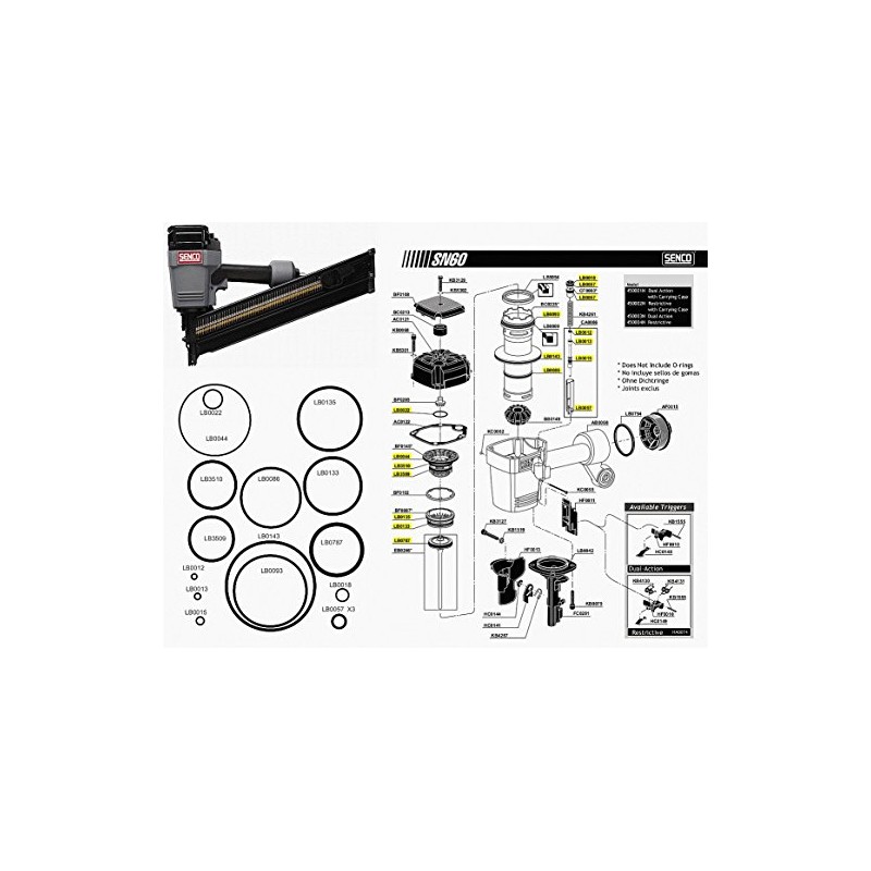 O Ring Replacement Rebuild Kit for Senco Framing Nailer SN60