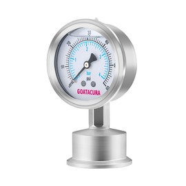 GOATACURA 0-60psi Sanitary Pressure Gauge, 2.5" Stainless Steel Pressure Gauge, Glycerin-Filled, 1.5" Tri Clamp Bottom Connection