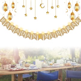 CHENBOOW Eid Mubarak & Ramadan Banner Gold Decoration Banner for Eid & Ramadan Festivals Indoor & Outdoor